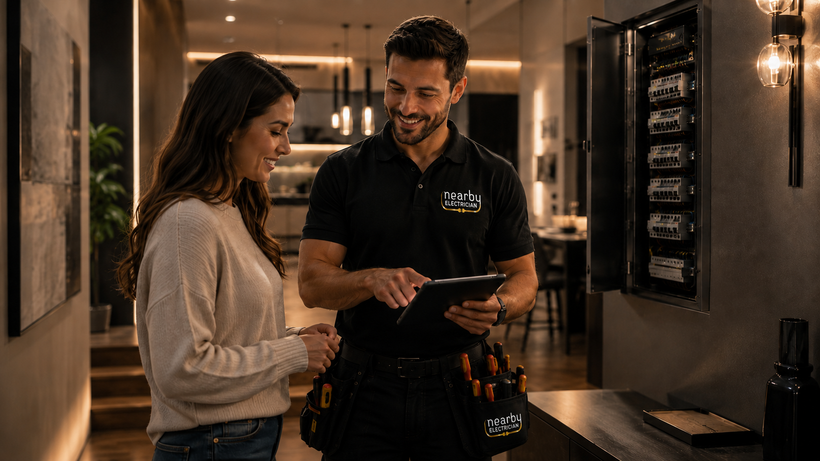 Electrical professionals working together