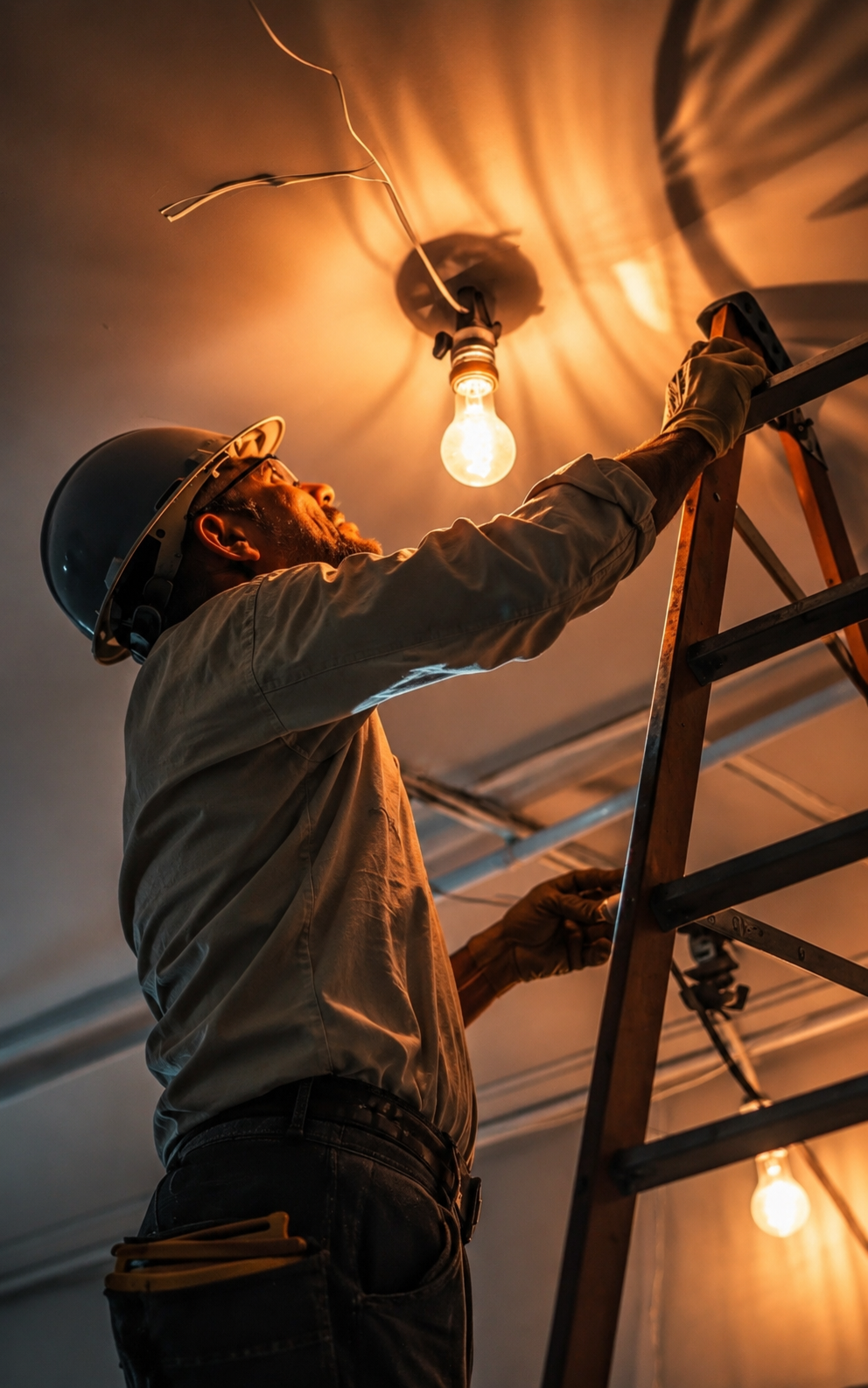 Electrician working on an electrical panel