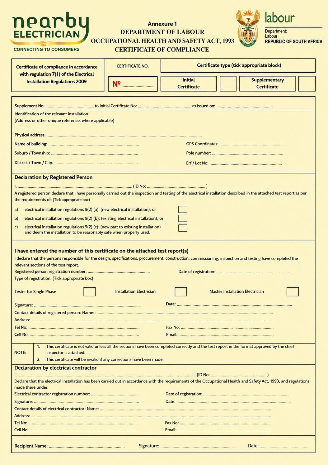 Certificate of Compliance books